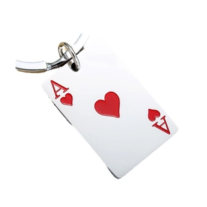 Creative Ace of Hearts playing card keychain made of polished silver metal