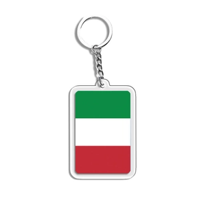 Acryl sleutelhanger met Italiaanse vlag, rechthoekige hanger en zilveren metalen ring