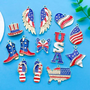 DIY American Independence Day pendants set with US flag motifs and sparkling rhinestones