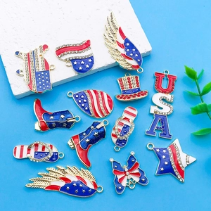 USA Independence Day patriotic alloy charms in red white blue with gold plating