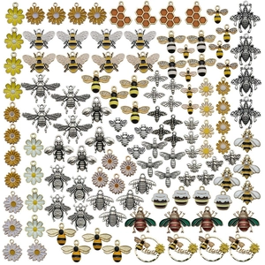 Kit de abalorios DIY con abejas de esmalte, panal y margaritas para pulseras de aleación