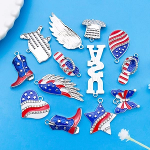DIY Independence Day jewelry set with USA theme enamel charms in red, white and blue