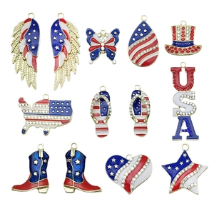 12pcs American Independence Day enamel charms set with USA flag patterns for DIY jewelry