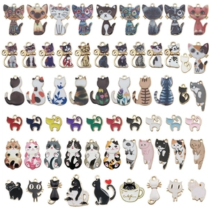 Sortierte bunte Emaille-Katzenanhänger aus Legierung für DIY-Schmuck und Schlüsselanhänger