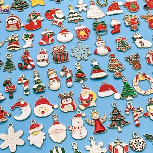 Dijes de Esmalte de Navidad Aleación de Zinc Papá Noel Reno Muñeco de Nieve Copo de Nieve Calcetines Árbol Para Hacer Joyas DIY Pulsera