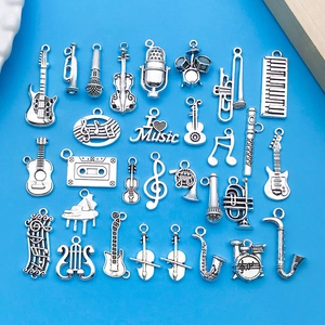 Ciondoli Strumenti Musicali in Argento Antico Vintage Lega di Zinco Nota Musicale Chitarra Pianoforte Violino Per Creazione Gioielli DIY