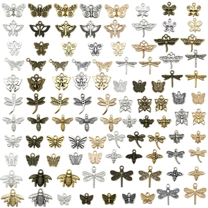 Dijes de aleación de insectos surtidos con formas de mariposa y libélula para joyería DIY