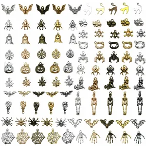 Colgantes de Halloween de Aleación de Zinc Charms Accesorios de Joyería DIY Cráneo Murciélago Araña Fantasma Calabaza Retro Pulsera Collar Llavero
