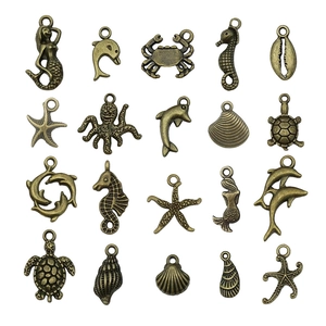 Set de 20 colgantes de animales marinos en bronce vintage para creación de joyas y collares