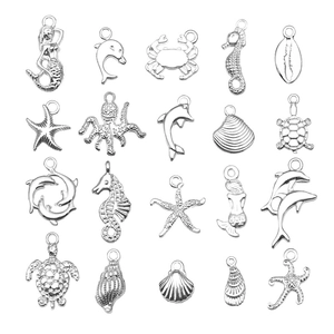 Set de 20 dijes de animales marinos plateados con sirena y estrella de mar para joyas DIY
