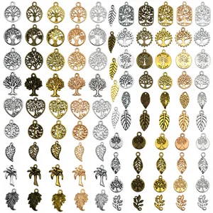 Vintage Alloy Tree of Life Leaf Charms Set DIY Jewelry Making Pendants Mixed Retro Colors Hollow Design Metal Accessories