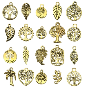 Vintage Legering Levensboom Blad Charms Set DIY Sieraden Maken Hangers Gemengde Retro Kleuren Hol Ontwerp Metalen Accessoires