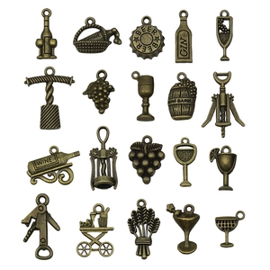Set van 20 vintage bronzen bedeltjes met wijnthema en flessen voor DIY-sieraden maken