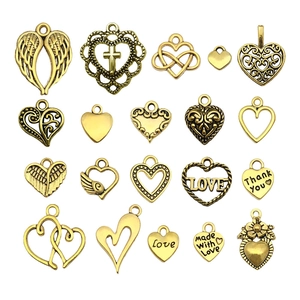 Vintage gouden hart- en engelenvleugelbedeltjes set voor DIY sieraden maken