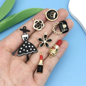 DIY colorful cartoon enamel charms set featuring lipsticks and bags for jewelry making