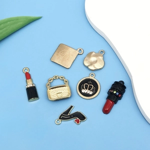 DIY colorful enamel charms set featuring lipstick and handbag shapes for jewelry making