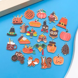 Thanksgiving enamel alloy charm set with pumpkin and turkey patterns for DIY jewelry making