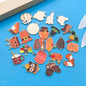 Thanksgiving enamel pumpkin and owl charms set for DIY bracelets and jewelry making
