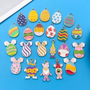 Set of 20 Easter enamel charms with colorful eggs, bunnies, and gnomes for DIY jewelry