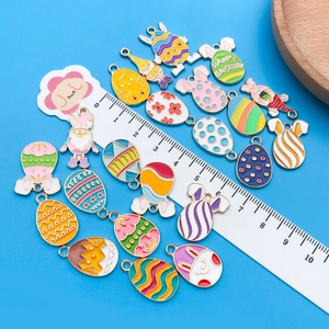 Assorted colorful Easter charms with rabbits and eggs for DIY jewelry making
