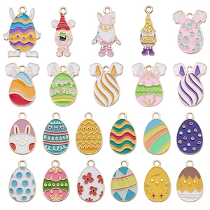 Enamel Easter bunny and egg charms set in colorful macaron tones for DIY jewelry making