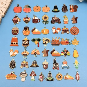 Dije de Acción de Gracias Esmalte Aleación Dibujos Animados Calabaza Pavo Colgantes Para DIY Joyería Pulsera Collar Accesorios