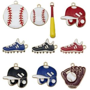 Baseball Thema Legierung Emaille Anhänger Set mit Helmen und Schlägern für DIY Schmuck