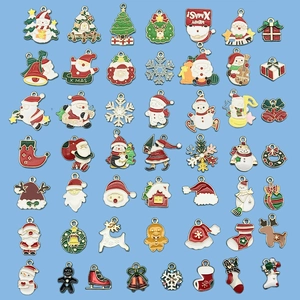 Colgantes de Aleación de Zinc Esmaltados de Dibujos Animados de Navidad Papá Noel Copo de Nieve Reno Dijes para Creación de Joyas DIY