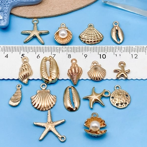 KC Gold Alloy Marine Theme Charms Starfish Shell Conch Pendants With Imitation Artificial Pearl For DIY Jewelry Making Crafts Findings