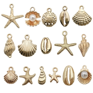 16-piece KC gold starfish and seashell alloy pendants for DIY bracelets and earrings
