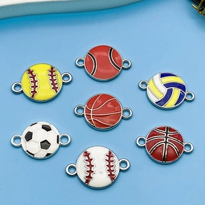 Enamel Sport Ball Alloy Connector Charms Soccer Basketball Volleyball Baseball Pendants For DIY Bracelet Keychain Jewelry Making