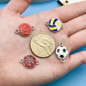 Mixed sports ball enamel pendants for DIY bracelets featuring basketball and soccer designs