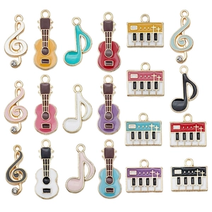 Emaille muziekinstrument hangers set met piano gitaar en noten voor DIY sieraden