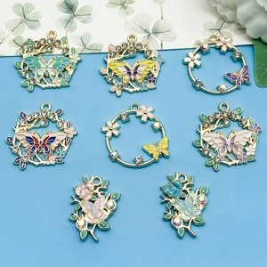 DIY Emaille Schmetterling Blumenkranz Legierung Anhänger Strass Eingelegt Schmuckherstellung Zubehör Für Halskette Schlüsselanhänger