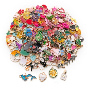 270 Mixed cartoon alloy enamel charms for DIY jewelry making with colorful gold-plated edges