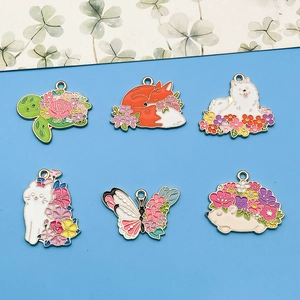 Set of 6 colorful enamel animal pendants featuring turtles and foxes for DIY jewelry making