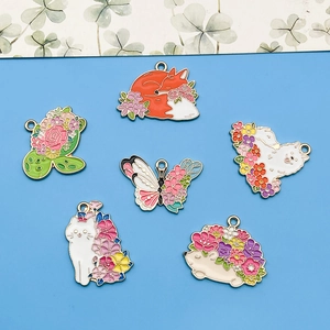 Cute Enamel Alloy Animal Flower Charms For DIY Jewelry Making Fox Butterfly Turtle Cat Dog Hedgehog Pendant Charms