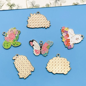Colorful enamel cartoon animal charms in butterfly dog and cactus shapes for DIY jewelry