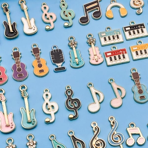 Emaille Legering Muziek Thema Bedels Gitaar Piano Muzieknoot Viool Microfoon Hanger Voor DIY Sieraden Maken Sleutelhanger Accessoires