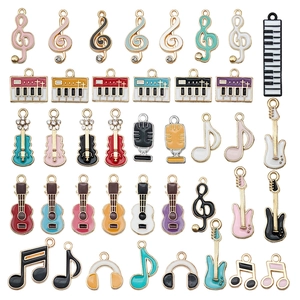 Mix van muziekthema bedeltjes van legering met emaille en kristallen voor DIY sieraden