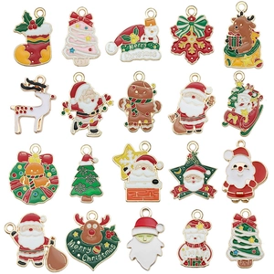 Lot de 20 breloques de Noël en émail avec Père Noël, bonhomme de neige et renne pour bijoux
