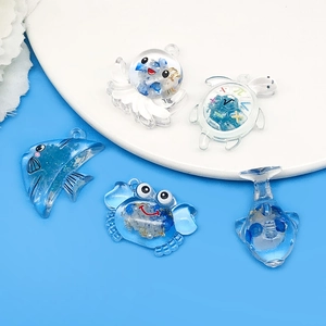 5Pcs colorful ocean acrylic charms with glitter filling for DIY jewelry making
