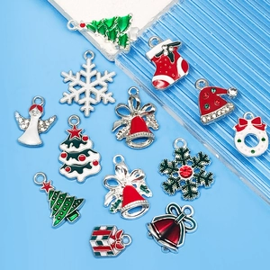 Colgantes de Navidad de Esmalte y Aleación de Zinc para Fabricación de Joyas DIY Lindo Muñeco de Nieve Árbol de Navidad Strass