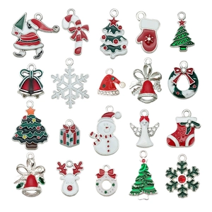 Set de 19 dijes de esmalte navideño con Papá Noel y muñeco de nieve para joyería artesanal