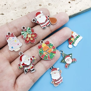 Set de 8 dijes navideños de esmalte con Papá Noel y muñeco de nieve para joyería DIY