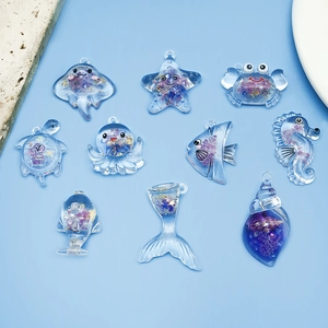 Pendentifs océan en résine lumineuse avec fleurs séchées violettes pour bijoux DIY