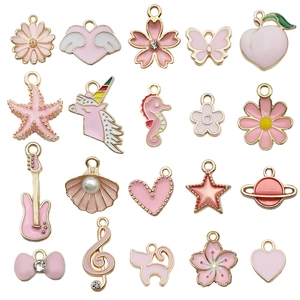 Pink enamel unicorn and floral alloy charms set for DIY jewelry making accessories