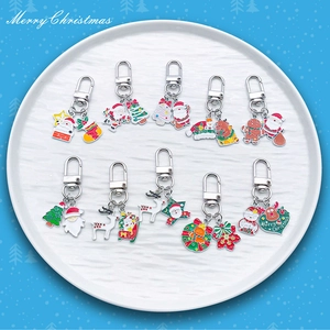 Christmas enamel keychain set featuring 10 cute Santa, reindeer, and festive holiday charms