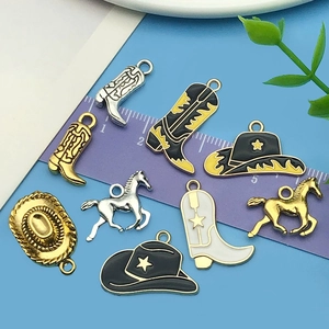 DIY Western charms set with cowboy boots, hats and horse pendants in mixed alloy colors