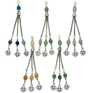 Five-piece bohemian silver alloy tassel pendants with colorful semi-precious stone beads